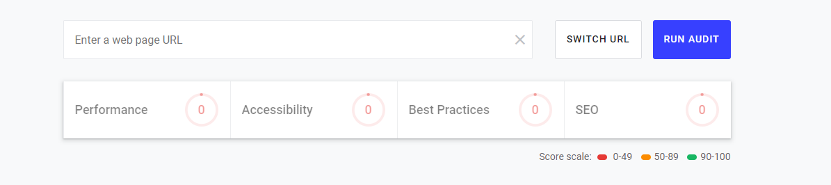 Search bar for entering a URL to begin the Web.dev test.